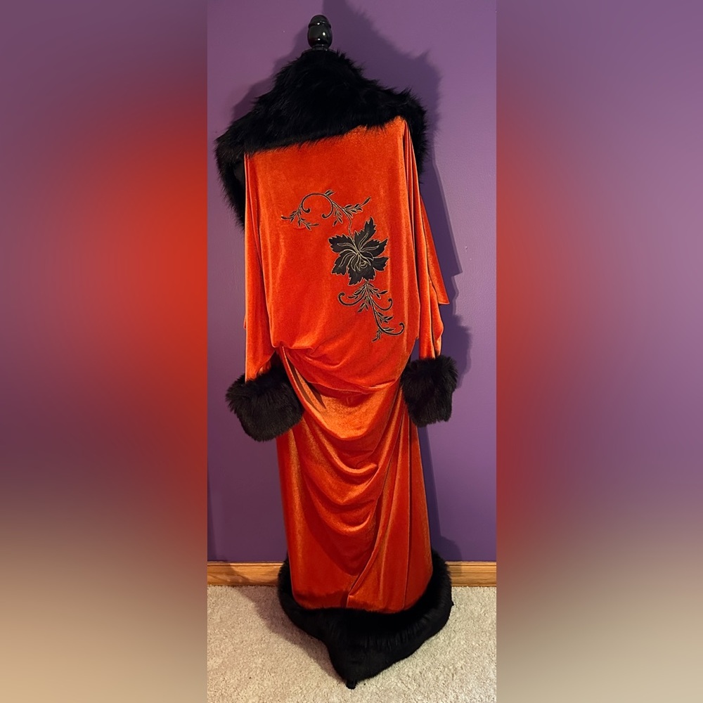 Blood Orange Embroidered Velvet Robe - Old Hollywood Style!